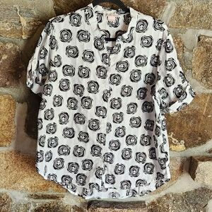 Allison Daley Black And White Button Up V Neck Shirt Women Size Large Roll Tab
